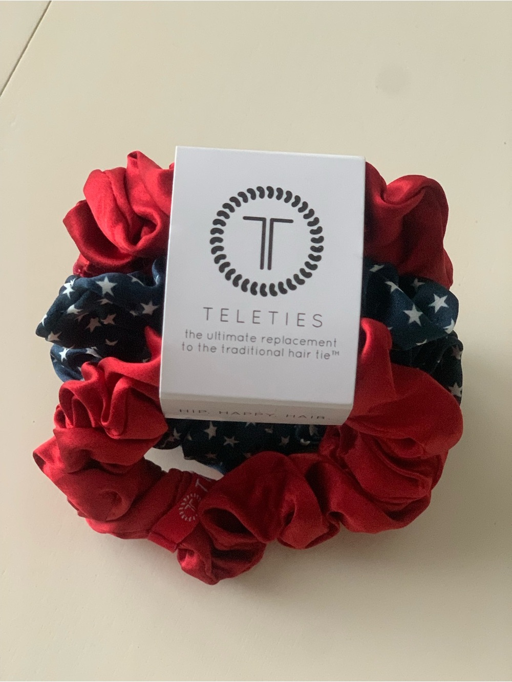 Teleties Independence Bae Large Silk Scrunchies - Red & Navy Star Scrunchie Set